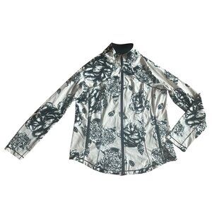 Bylyse Zip-Down Stretch Jacket Sweater Athleisure Nylon Floral Print Size Medium